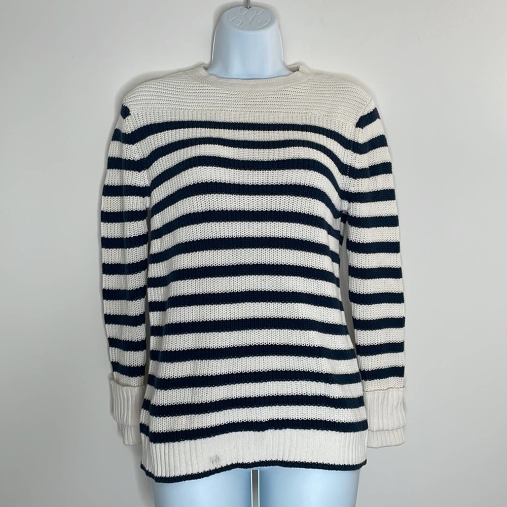 NWT L'AGENCE Striped Ribbed Knit Cream Navy Blue Sweater Size XS‎